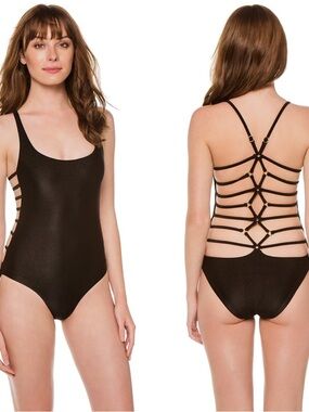 Isabella Rose Swimsuit Black Strappy One Piece Size Small